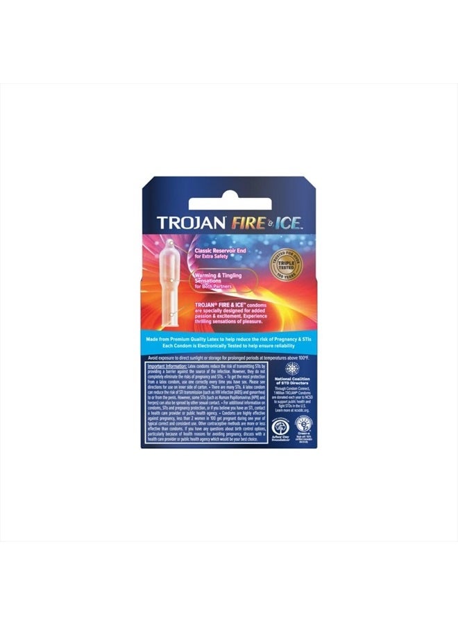 Trojan Pleasure Fire & ICE Dual Action Ultrasmooth Lubricated Premium Latex Condoms - 12 Packs 3 Condoms in Each Pack (36 Condoms Total)