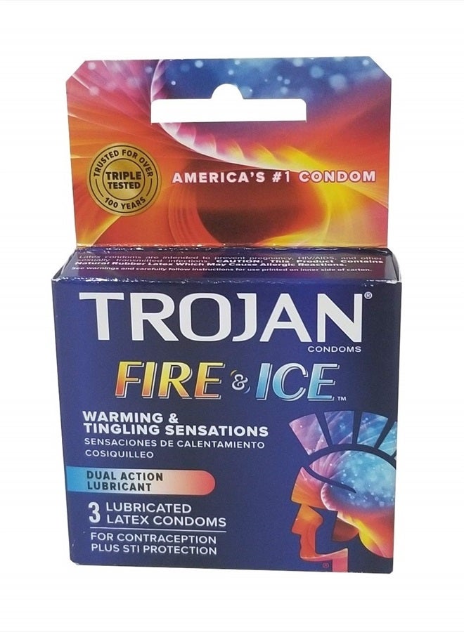 Trojan Pleasure Fire & ICE Dual Action Ultrasmooth Lubricated Premium Latex Condoms - 12 Packs 3 Condoms in Each Pack (36 Condoms Total)