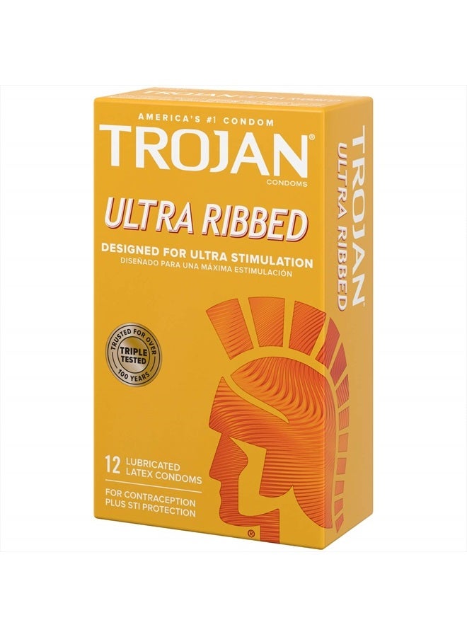 Ultra Ribbed Premium Lubricated Condoms, 12 Count