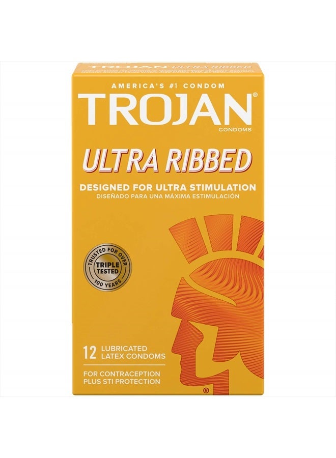 Ultra Ribbed Premium Lubricated Condoms, 12 Count