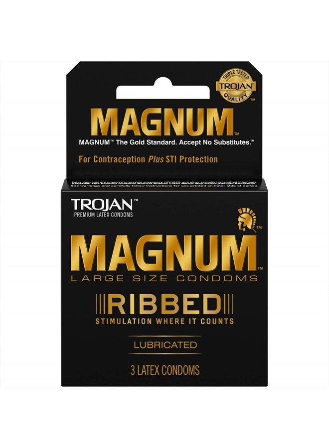 MAGNUM Ribbed Large Size Condoms, 3 Count (Pack of 6)