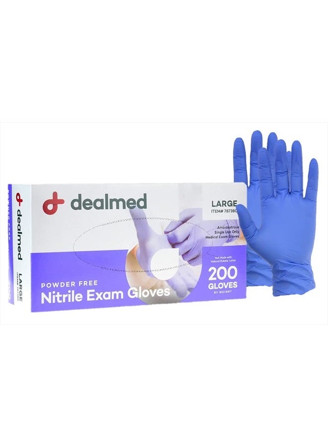 Medical Exam Nitrile Gloves– 200 Count, Disposable Non-Irritating Latex Free Multi-Purpose Use for a First Aid Kit and Facilities, Large