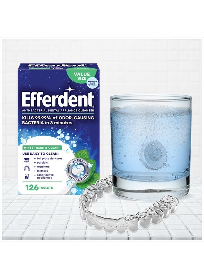 Efferdent Retainer Cleaning Tablets, Denture Cleanser Tablets for Dental Appliances, Fresh & Clean, Minty Fresh, 90 Tablets