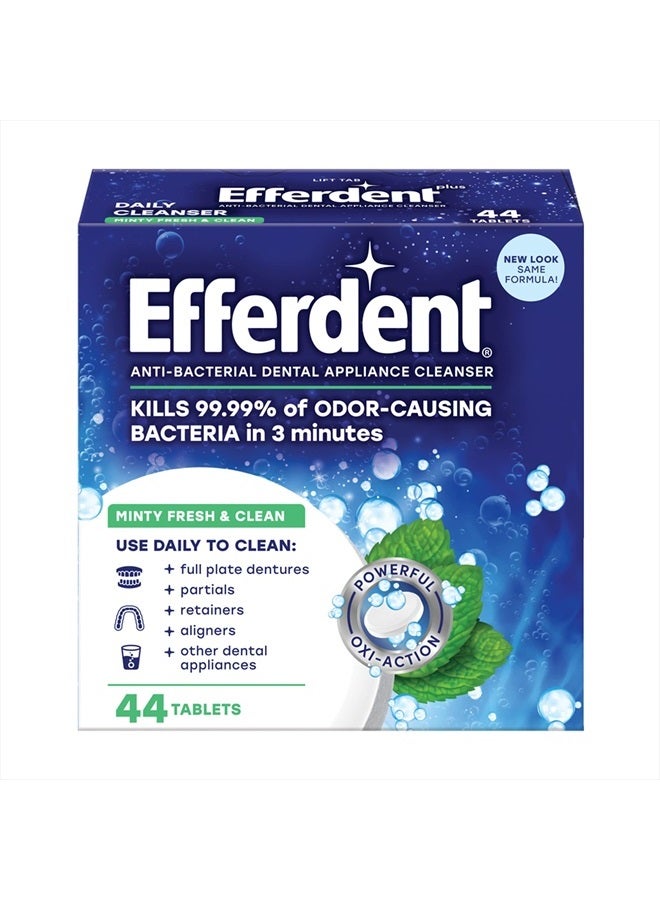 Efferdent Retainer Cleaning Tablets, Denture Cleaning Tablets for Dental Appliances, Minty Fresh & Clean, 44 Count