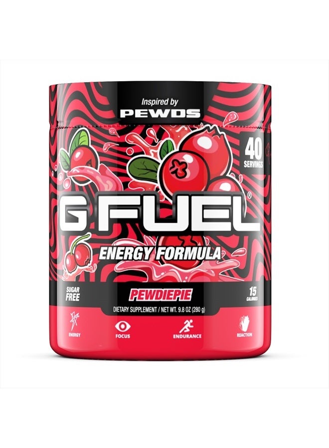 PewDiePie Energy Powder, Sugar Free, Clean Caffeine Focus Supplement, Water Mix, Lingonberry Flavor, Focus Amino, Vitamin + Antioxidants Blend - 9.8 oz (40 Servings)