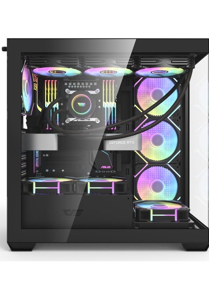 Aigo darkFlash DS900 ATX M-ATX ITX Gaming PC Case with 6 ARGB Fans Pre Installed, Tempered Glass Panels, Type-C Port, 0.5 SPCC Computer Case