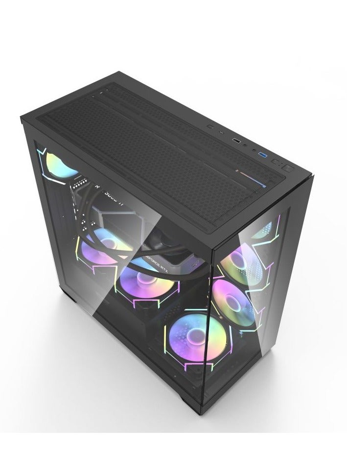 Aigo darkFlash DS900 ATX M-ATX ITX Gaming PC Case with 6 ARGB Fans Pre Installed, Tempered Glass Panels, Type-C Port, 0.5 SPCC Computer Case