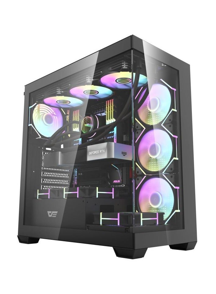 Aigo darkFlash DS900 ATX M-ATX ITX Gaming PC Case with 6 ARGB Fans Pre Installed, Tempered Glass Panels, Type-C Port, 0.5 SPCC Computer Case