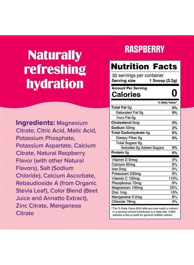 Raspberry Electrolyte Powder, New Formula, 30 Serving Canister (Net Wt.3.4 OZ(96 g)