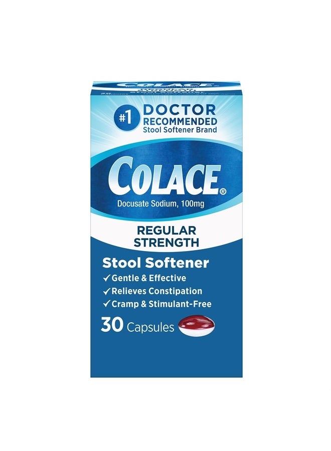 Regular Strength Stool Softener for Gentle Effective Constipation Relief, 1 Doctor Recommended Stool Softener Brand, 100 mg Docusate Capsules, 30 Count