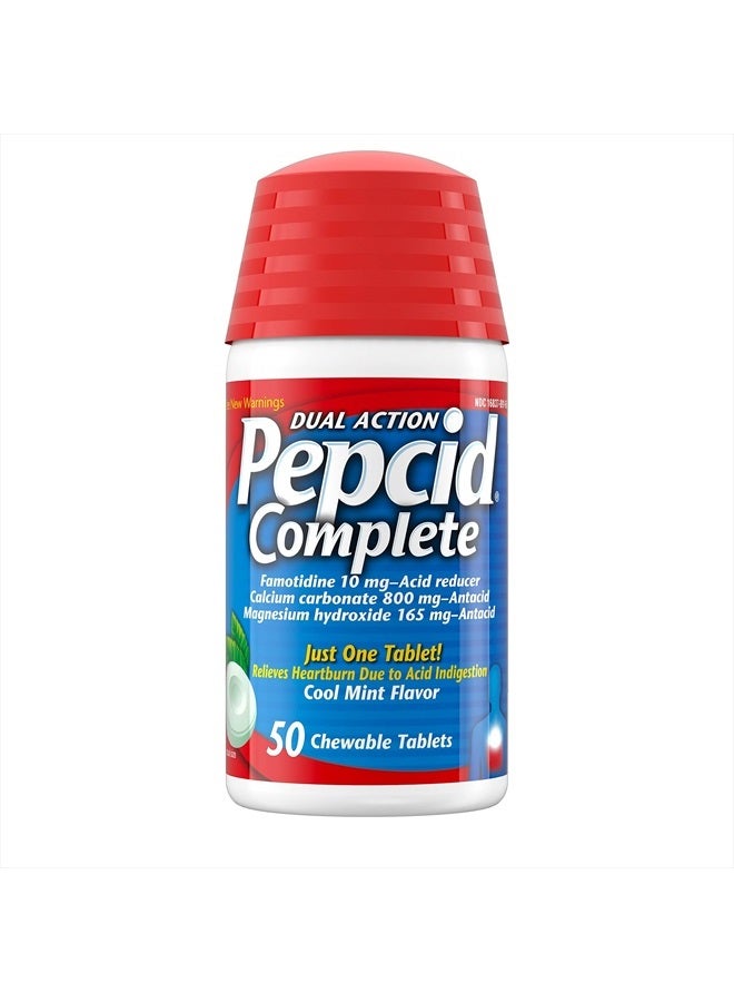 Complete Acid Reducer + Antacid Chewable Tablets, Heartburn Relief, Mint, 50 ct