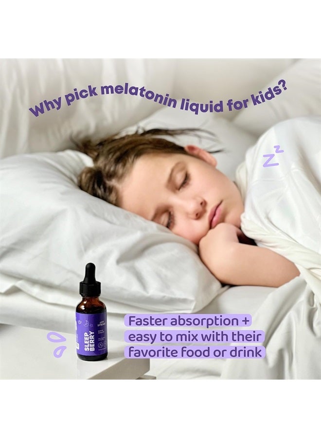 SleepBerry Liquid Melatonin for Kids - Natural Sleep Aid with Elderberry and Vitamin D - Boosts Immune System While They Sleep (1 Fl oz)