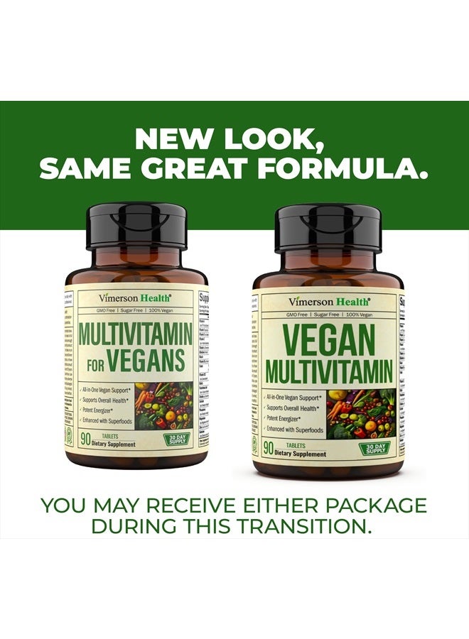 Vegan Multivitamins for Women & Men - Multivitamin & Multimineral Supplements for Energy, Focus and Overall Health. Daily Vegan Vitamins A, C, D, E & B12, Zinc, Calcium, Magnesium & More. 90 Tablets