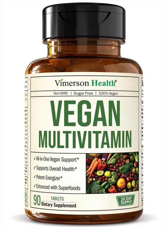 Vegan Multivitamins for Women & Men - Multivitamin & Multimineral Supplements for Energy, Focus and Overall Health. Daily Vegan Vitamins A, C, D, E & B12, Zinc, Calcium, Magnesium & More. 90 Tablets