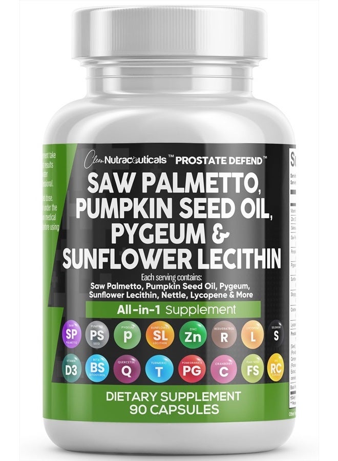 Saw Palmetto 10000mg Pumpkin Seed Oil 3000mg Pygeum 3000mg Sunflower Lecithin 3000mg Stinging Nettle Cranberry - Prostate Supplements for Men with Lycopene - 90 Caps