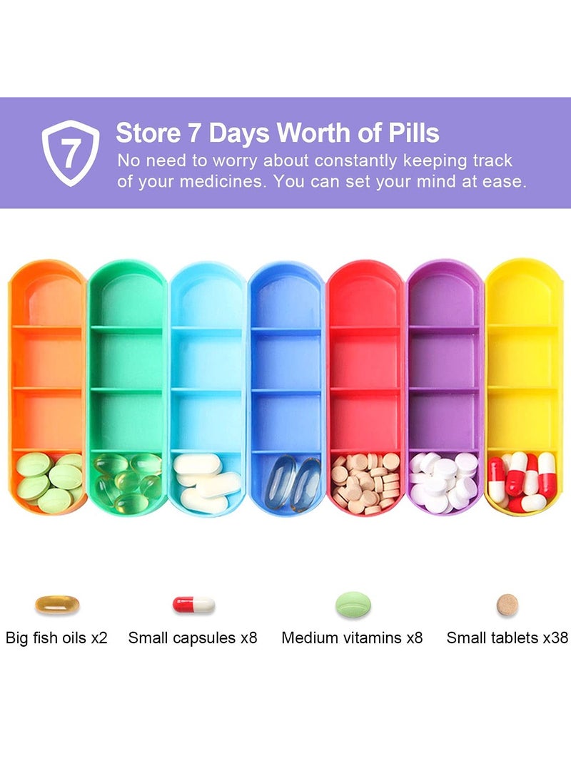 Rainbow Medicine Box, Pill Seven Day Notebook Portable Storage Box, Suitable for Pills, Vitamins/Fish Oil/Tonic Travel, Work Management Container (Pill Box with Leather case)