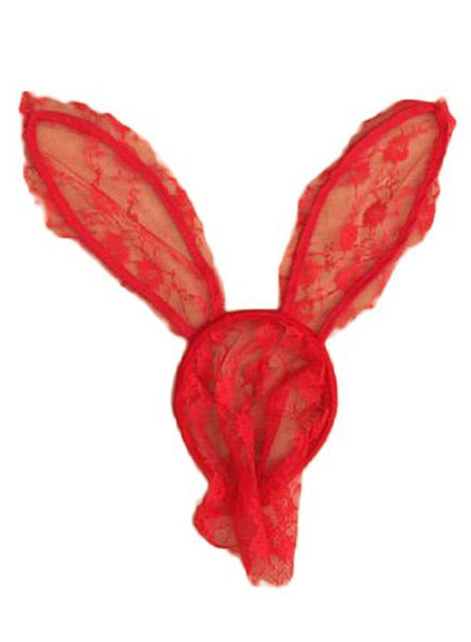 Rabbit Ear Lace Veil Mask Headband Red