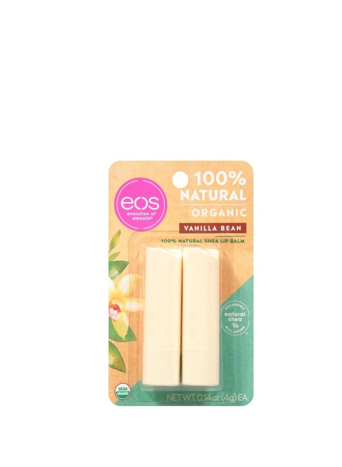 eos 100% Natural & Organic Lip Balm Sticks- Vanilla Bean, All-Day Moisture, Dermatologist Recommended, 0.14 oz, 2-Pack