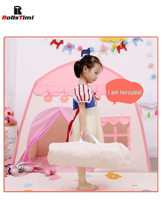 Flower Kids Play Tent with Star Lights Large Indoor Childrens Playhouse for Girls