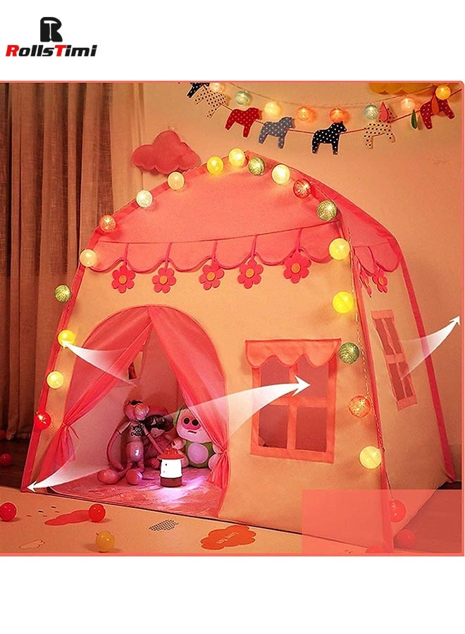 Flower Kids Play Tent with Star Lights Large Indoor Childrens Playhouse for Girls