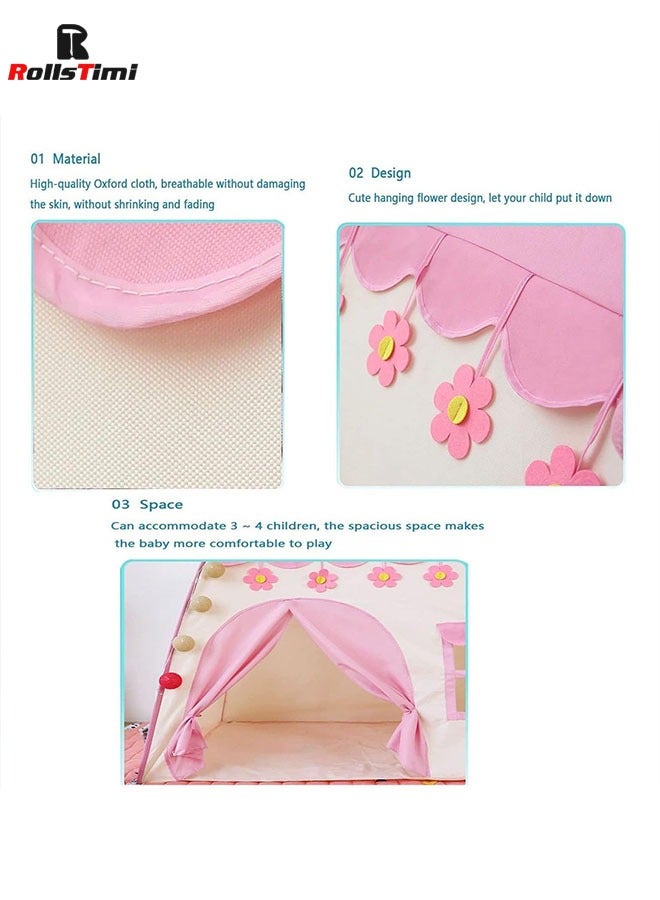 Flower Kids Play Tent with Star Lights Large Indoor Childrens Playhouse for Girls