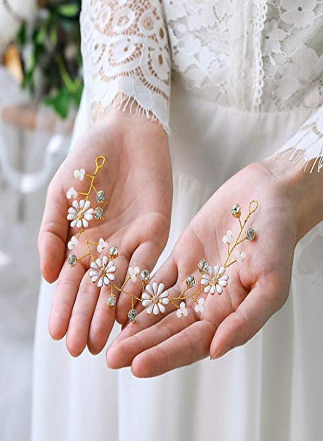 Bride Flower Wedding Hair Vine Daisy Gold Bridal Hair Piece Crystal Hair Accessories For Women And Girls