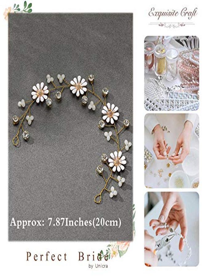 Bride Flower Wedding Hair Vine Daisy Gold Bridal Hair Piece Crystal Hair Accessories For Women And Girls