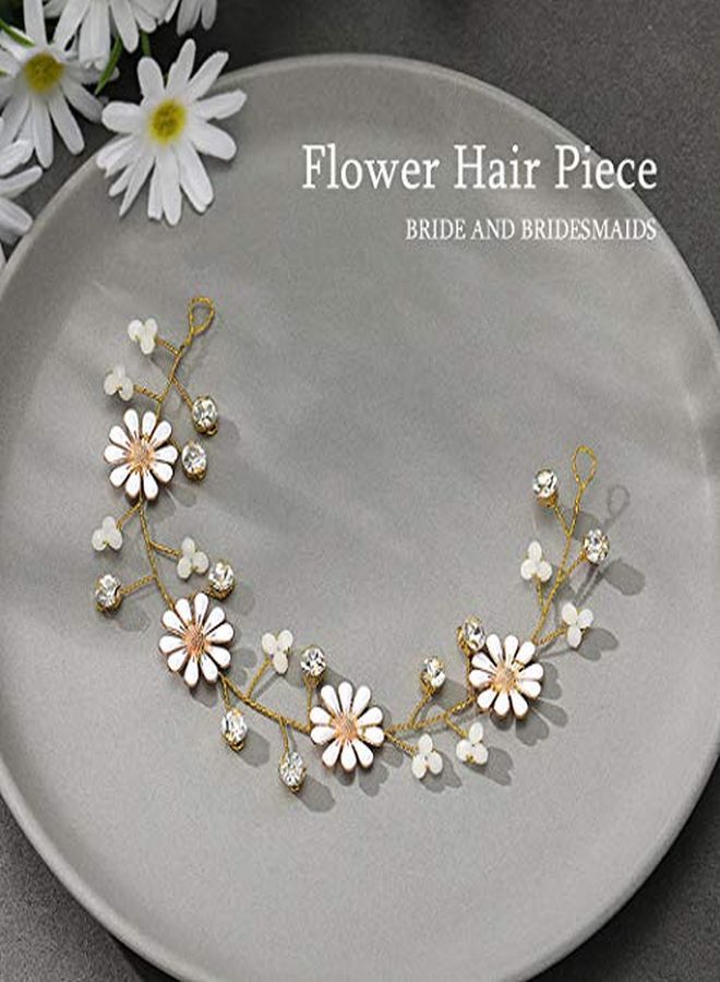 Bride Flower Wedding Hair Vine Daisy Gold Bridal Hair Piece Crystal Hair Accessories For Women And Girls