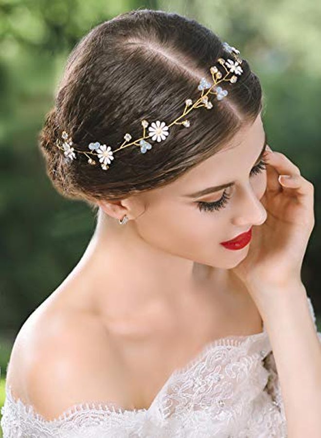 Bride Flower Wedding Hair Vine Daisy Gold Bridal Hair Piece Crystal Hair Accessories For Women And Girls