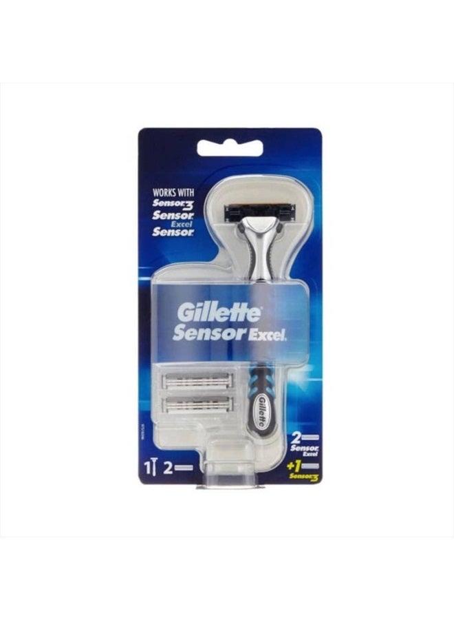 Sensor Excel Men's Razor + 3 Razor Blade Refills, Self-Adjusting Twin Razor Blades, Fit All Gillette Sensor Razors