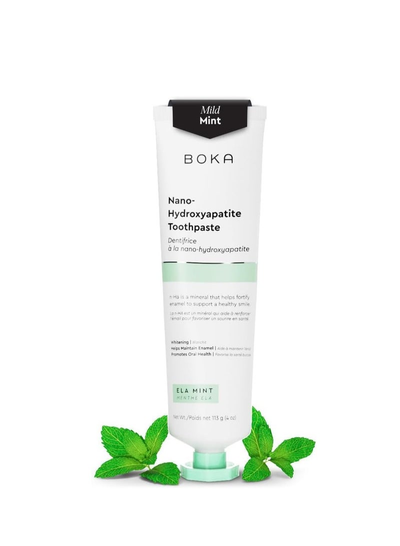 Boka Fluoride Free Toothpaste Nano Hydroxyapatite, Stocking Stuffers Remineralizing, Whitening - Dentist Recommended for Adult, Kids Oral Care Ela Mint Flavor, 4 Fl Oz 1Pk US Manufactured