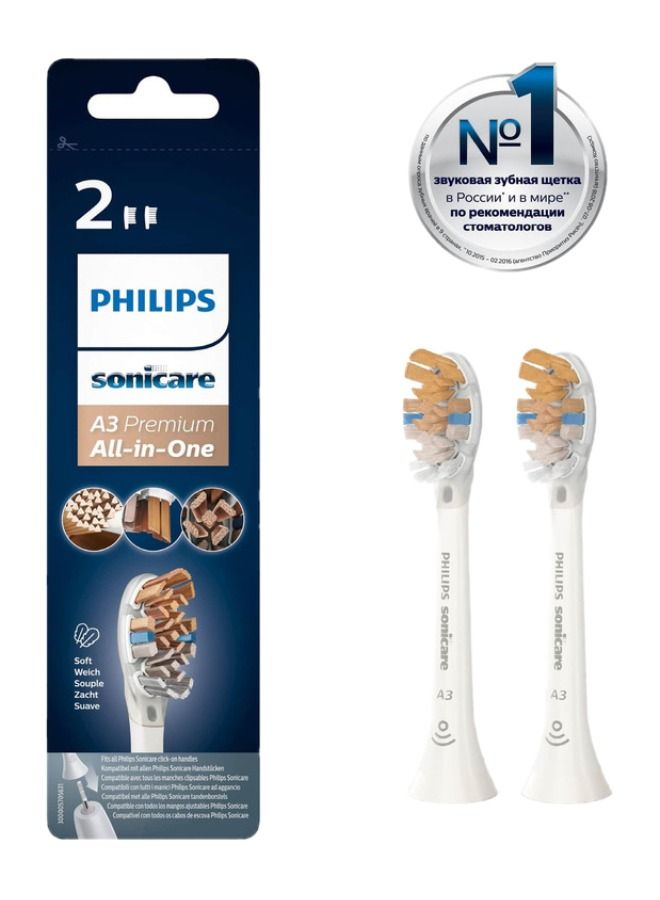 Philips Sonicare Premium All-in-One Brush Head for Complete Care -Pack of 2, White, HX9092/67