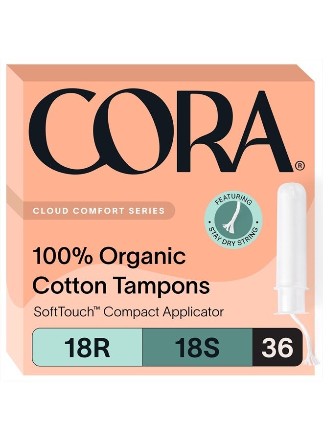 Organic Applicator Tampon Multipack | 18 Regular & 18 Super Absorbency | 100% Organic Cotton, Unscented, BPA-Free Compact Applicator | Leak Protection | Packaging May Vary | 36 Total