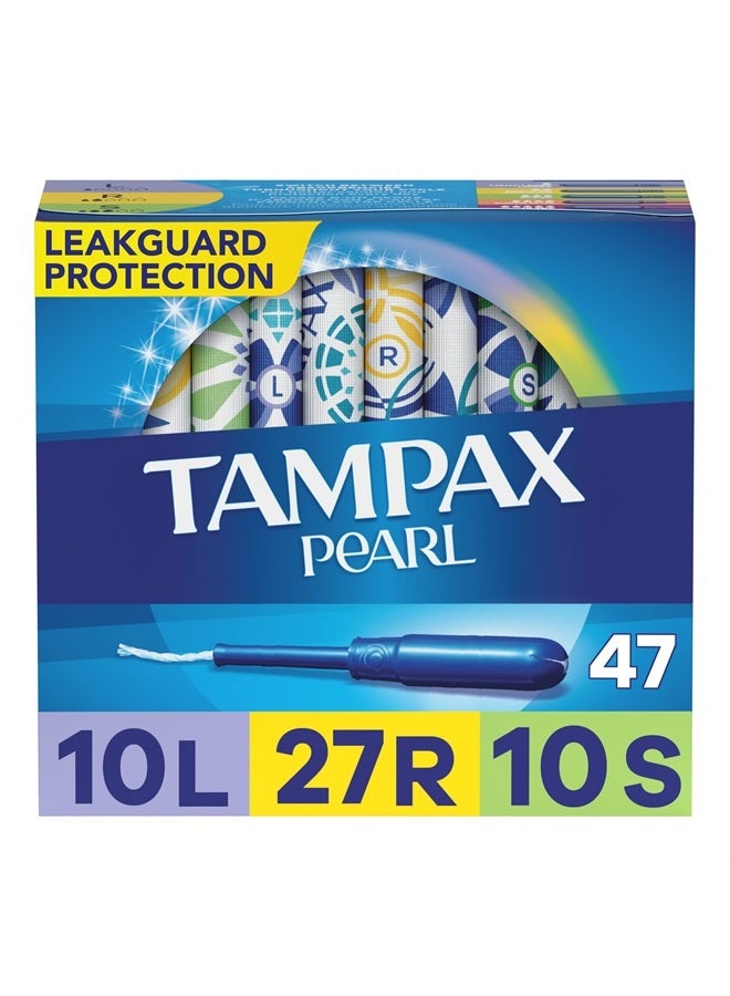 Pearl Tampons Multipack, Light/Regular/Super Absorbency, With Leakguard Braid, Unscented, 47 Count