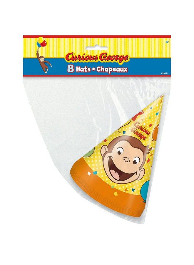 Curious George Party Cone Hats ; One Size ; 8 Pcs Multi