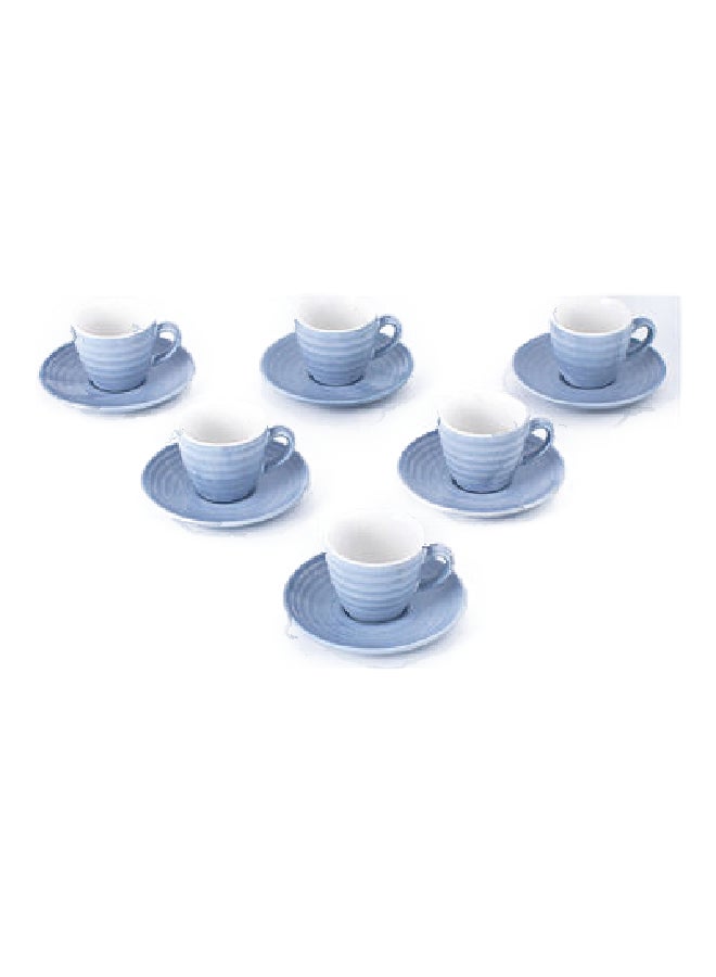 12-Piece Kiln Variable Glaze Round Linear Ceramic Cup And Saucer Blue 9x5.4x5.4cm