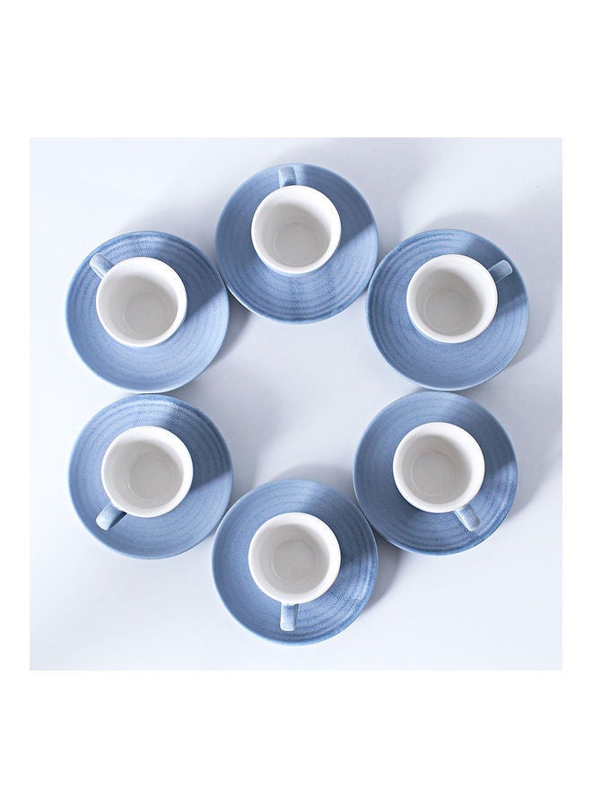 12-Piece Kiln Variable Glaze Round Linear Ceramic Cup And Saucer Blue 9x5.4x5.4cm
