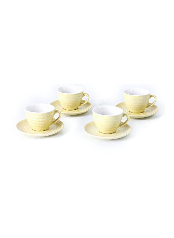 8-Piece Kiln Variable Glaze Round Ceramic Coffee Cup And Saucer Yellow 11x9x6.5cm