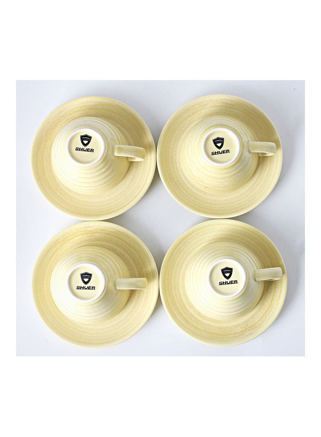 8-Piece Kiln Variable Glaze Round Ceramic Coffee Cup And Saucer Yellow 11x9x6.5cm