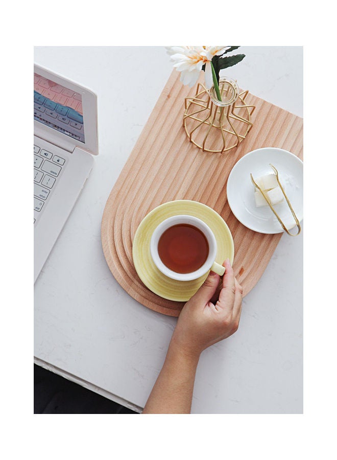 8-Piece Kiln Variable Glaze Round Ceramic Coffee Cup And Saucer Yellow 11x9x6.5cm