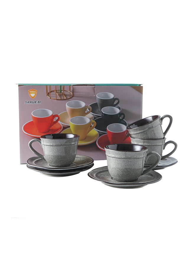 8-Piece Variable Glaze Deformation Cup & Saucer Grey 8.8x8.8x6.7cm