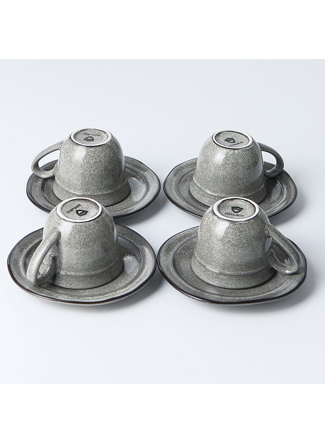 8-Piece Variable Glaze Deformation Cup & Saucer Grey 8.8x8.8x6.7cm
