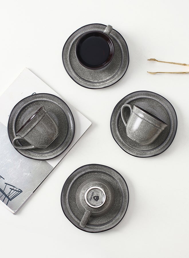 8-Piece Variable Glaze Deformation Cup & Saucer Grey 8.8x8.8x6.7cm