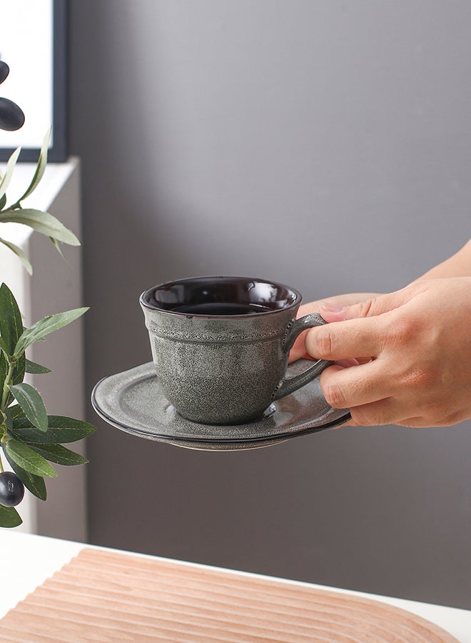 8-Piece Variable Glaze Deformation Cup & Saucer Grey 8.8x8.8x6.7cm