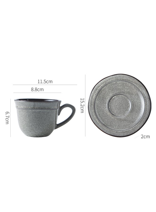 8-Piece Variable Glaze Deformation Cup & Saucer Grey 8.8x8.8x6.7cm