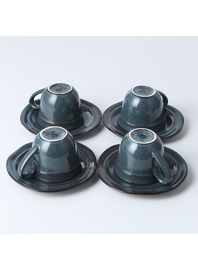 8-Piece Variable Glaze Deformation Cup & Saucer Blue 8.8x8.8x6.7cm