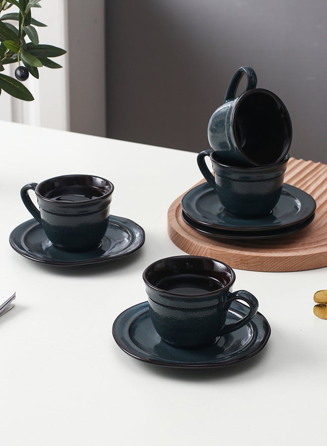 8-Piece Variable Glaze Deformation Cup & Saucer Blue 8.8x8.8x6.7cm