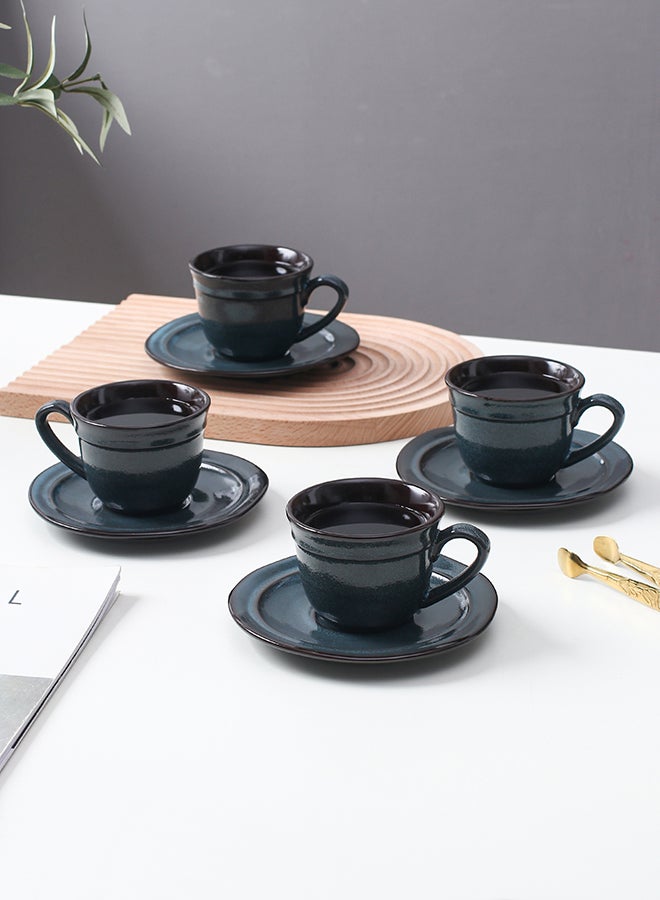 8-Piece Variable Glaze Deformation Cup & Saucer Blue 8.8x8.8x6.7cm