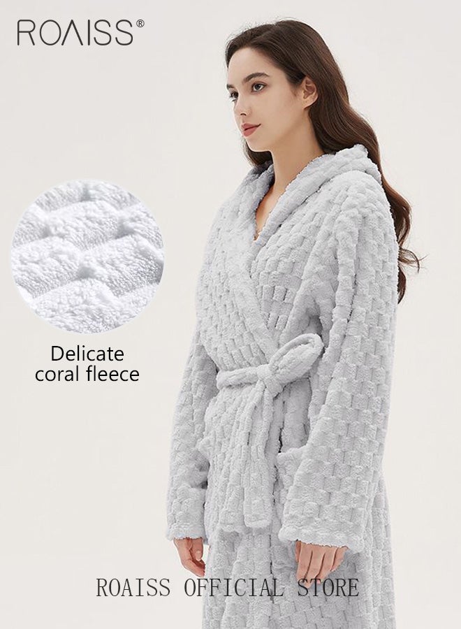 Thicken Absorbent Bathrobe Unisex Cloud Pattern Coral Fleece Sleepwear Autumn Winter Ladies Lightweight Soft Non Shedding Robe with Hood