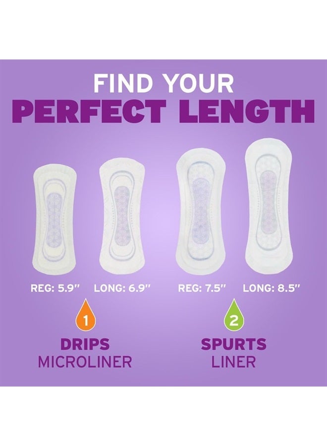 Daily Liners, Incontinence Panty Liners, 2 Drop Very Light Absorbency, Long Length, 264 Count of Pantiliners (6 Packs of 44), Packaging May Vary